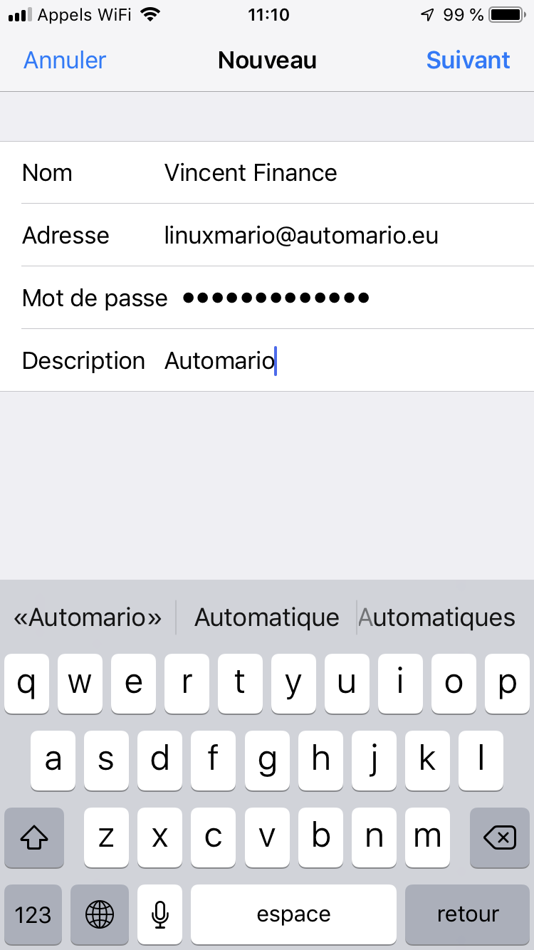 Première étape de configuration de votre compte sous iOS